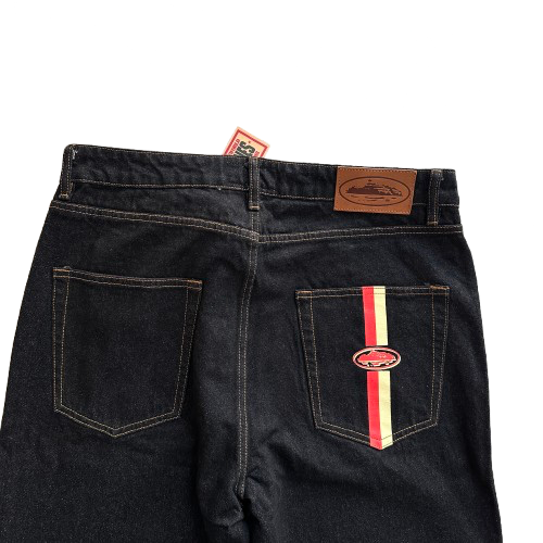 DUAL STRIPE BAGGY JEANS (BLACK WASH)