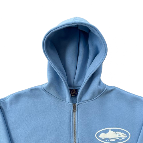 ISLAND PUFF PRINT ZIP HOODIE (BABY BLUE)