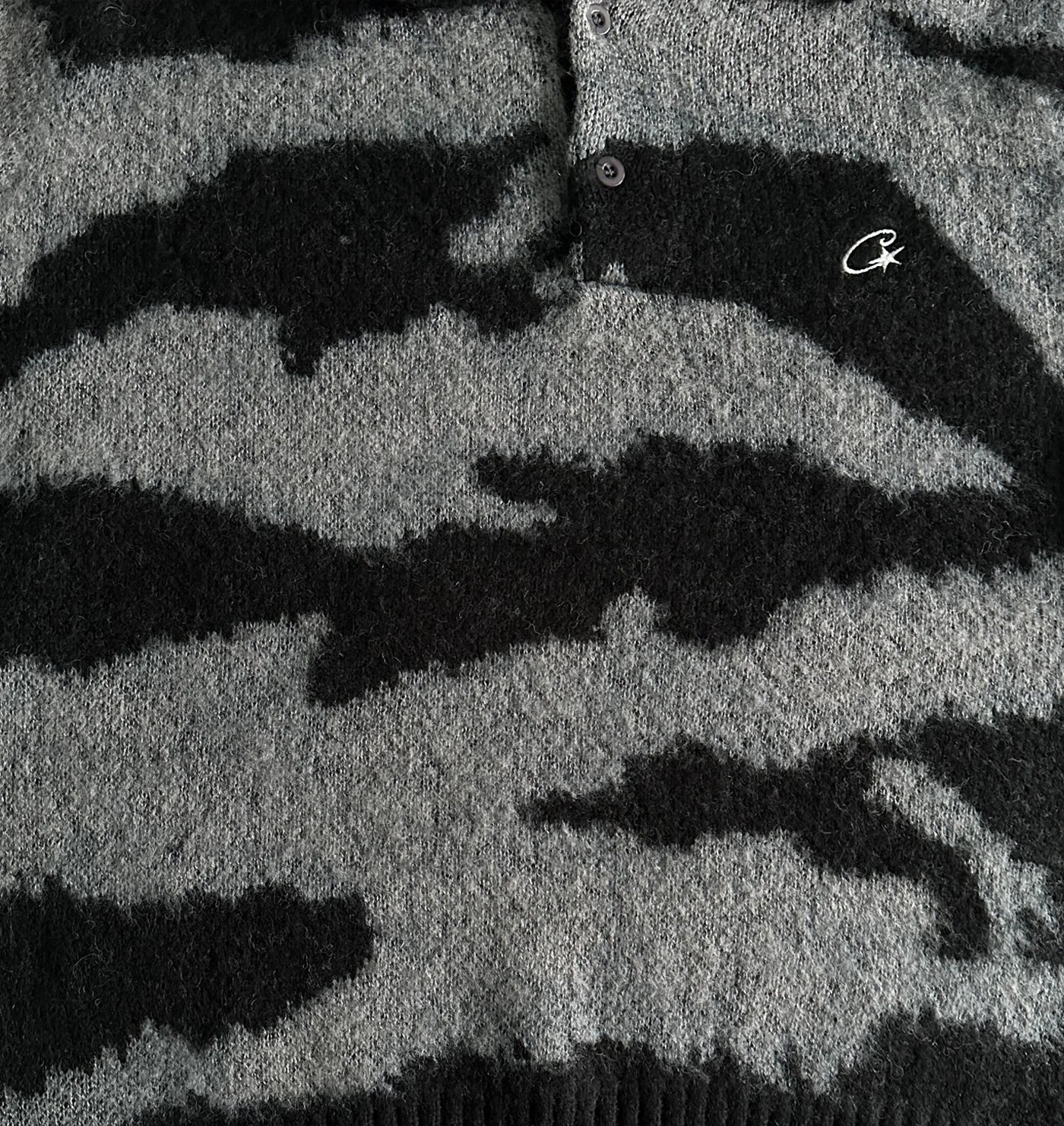 MOHAIR FUZZY COLLAR SWEATER (BLACK CAMO)