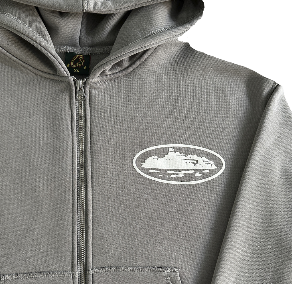 ISLAND PUFF PRINT ZIP HOODIE (GREY)