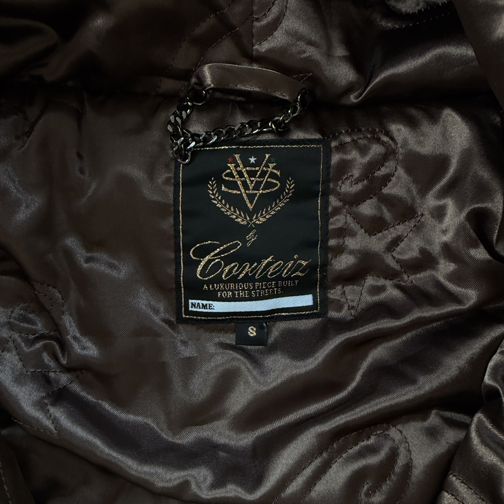 DIAMOND HOODED FUR JACKET (BROWN)