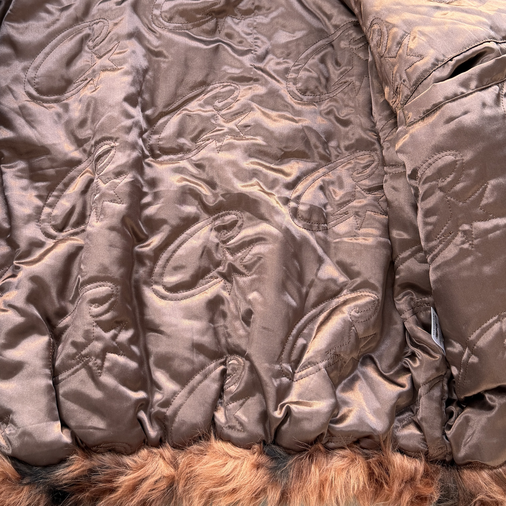 DIAMOND HOODED FUR JACKET (BROWN)
