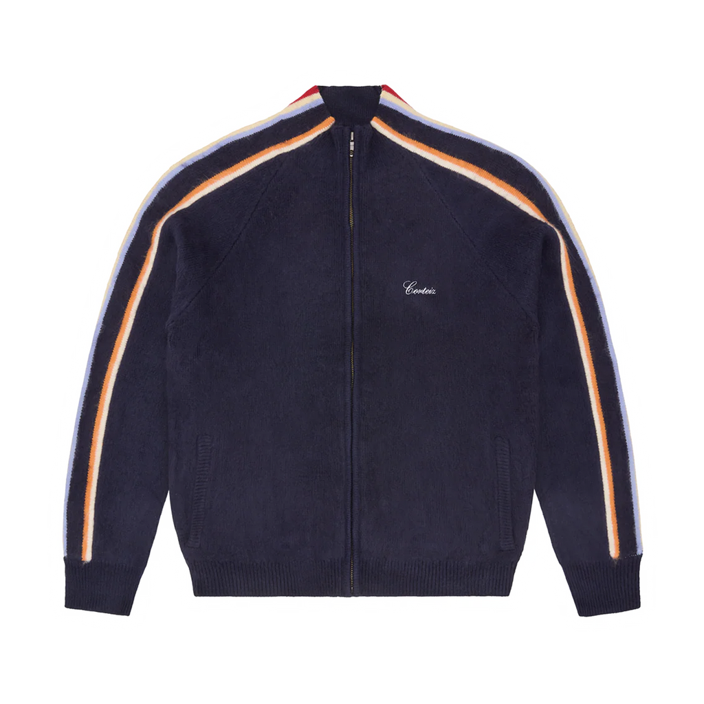 MULTI STRIPE KNIT ZIP UP (NAVY)