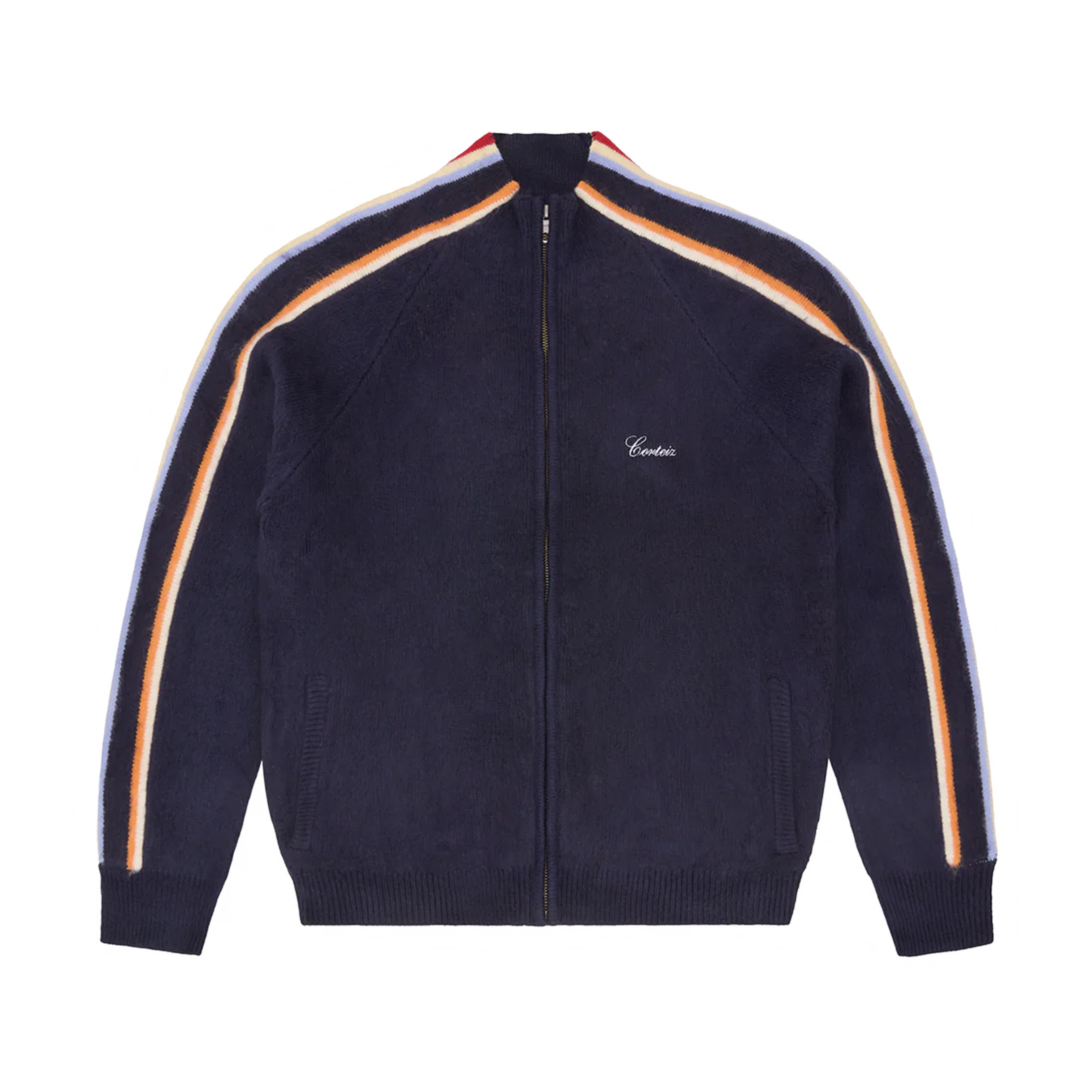 MULTI STRIPE KNIT ZIP UP (NAVY)