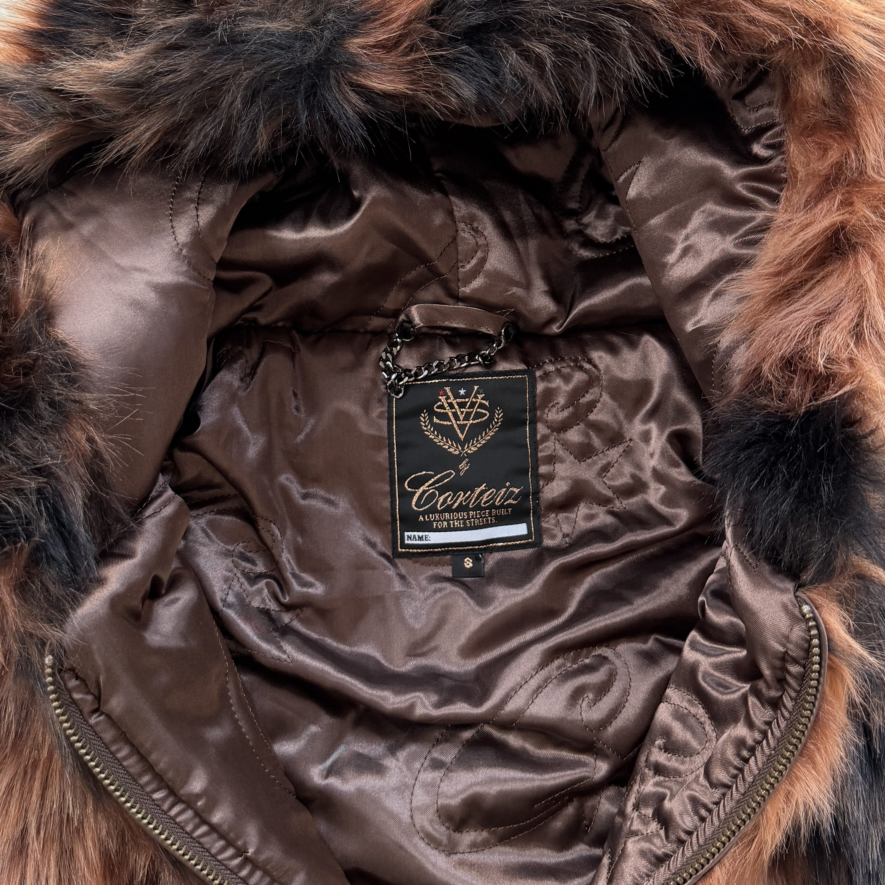 DIAMOND HOODED FUR JACKET (BROWN)