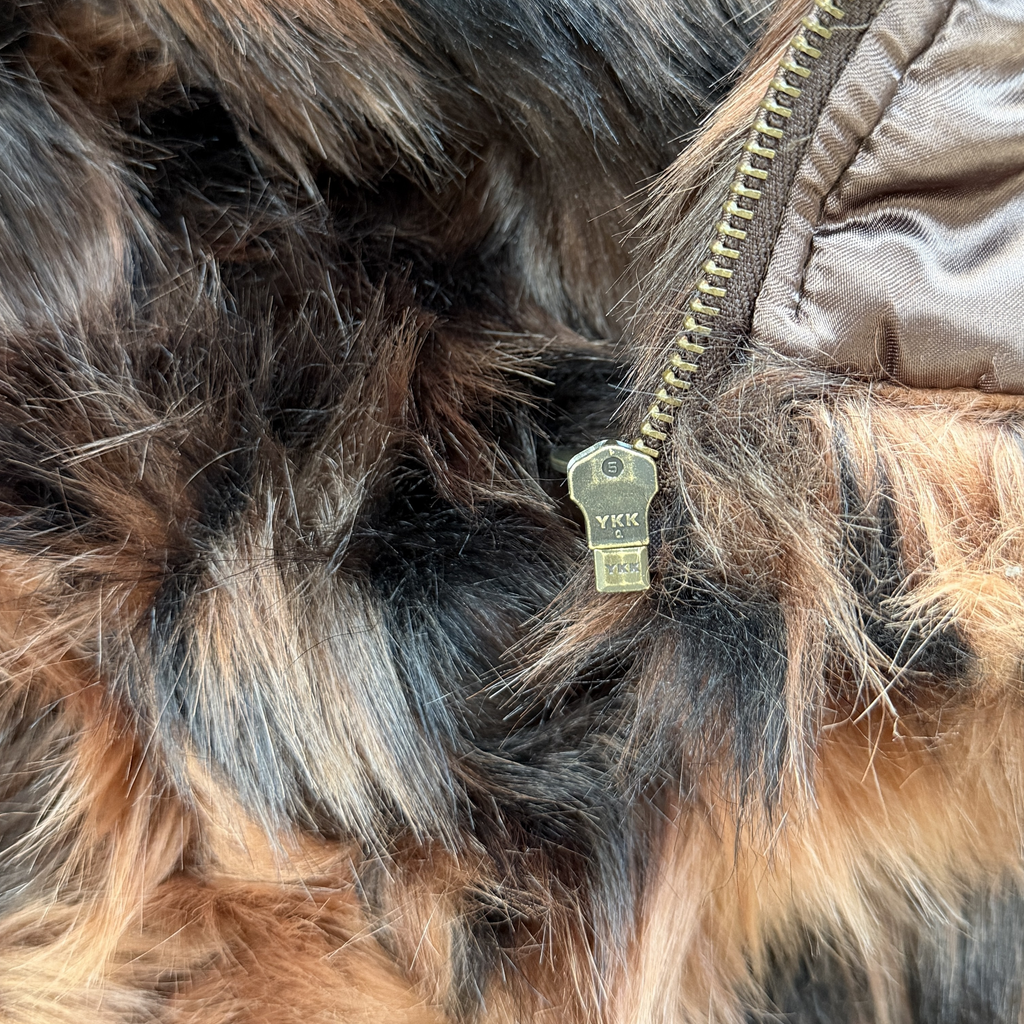DIAMOND HOODED FUR JACKET (BROWN)