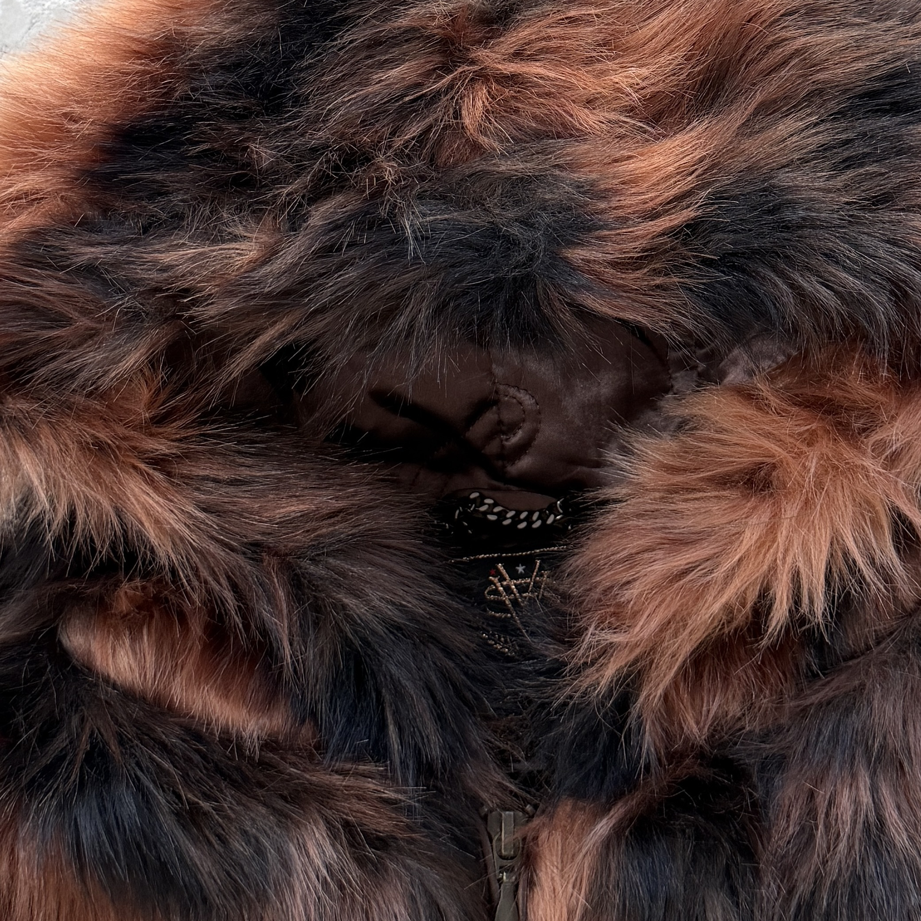 DIAMOND HOODED FUR JACKET (BROWN)