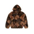 DIAMOND HOODED FUR JACKET (BROWN)