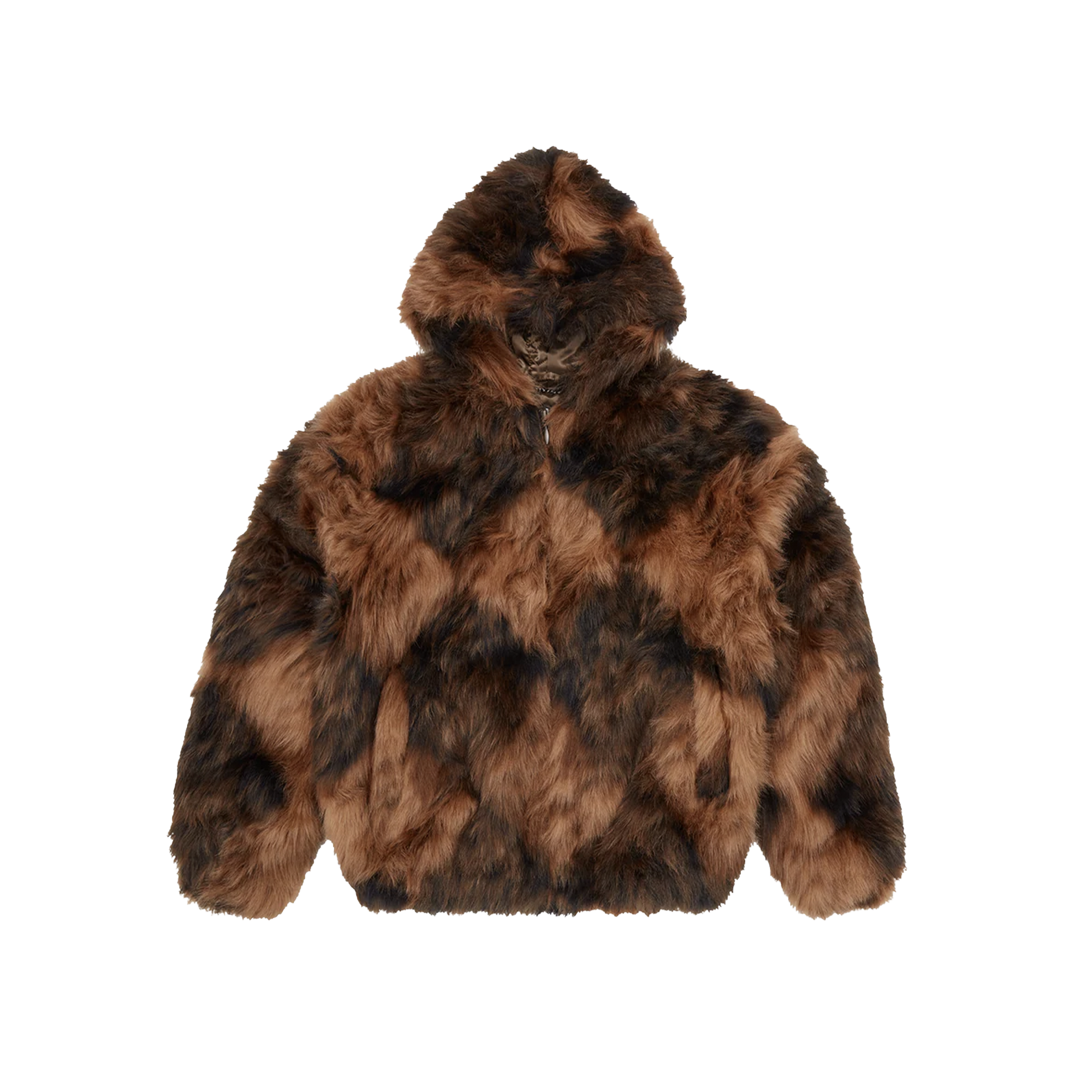 DIAMOND HOODED FUR JACKET (BROWN)