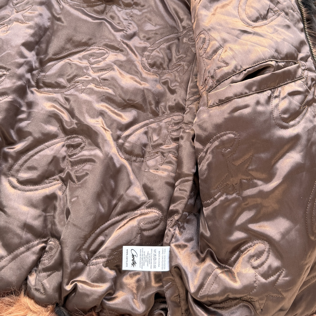 DIAMOND HOODED FUR JACKET (BROWN)