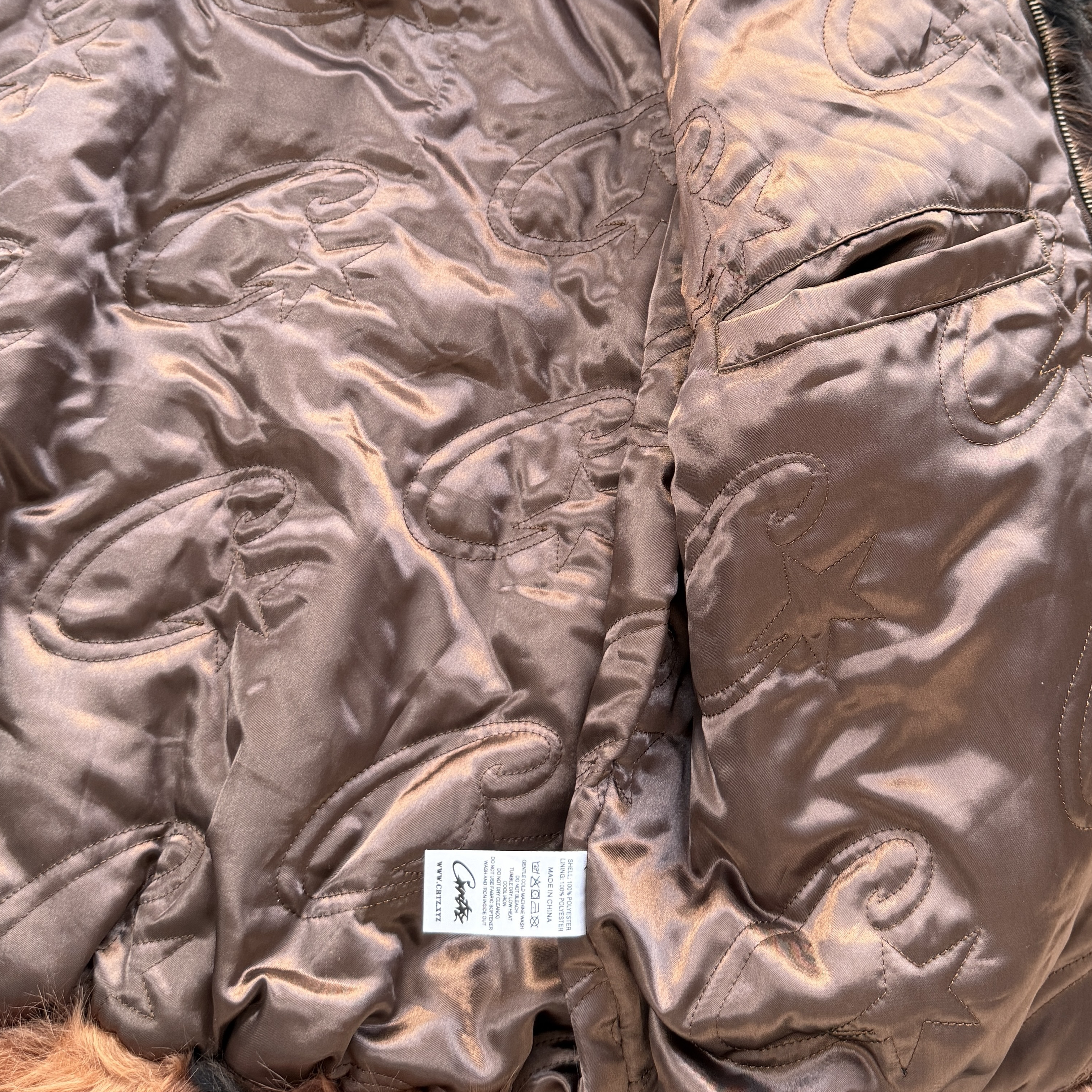 DIAMOND HOODED FUR JACKET (BROWN)