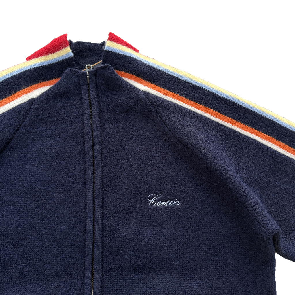 MULTI STRIPE KNIT ZIP UP (NAVY)