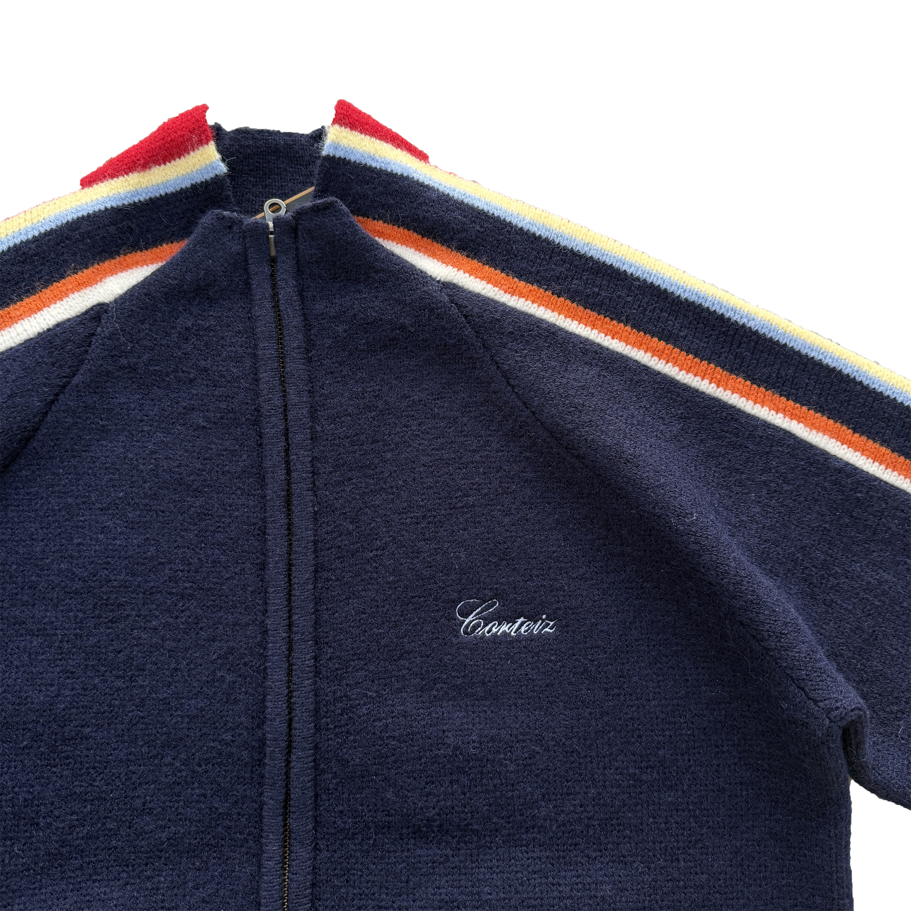 MULTI STRIPE KNIT ZIP UP (NAVY)