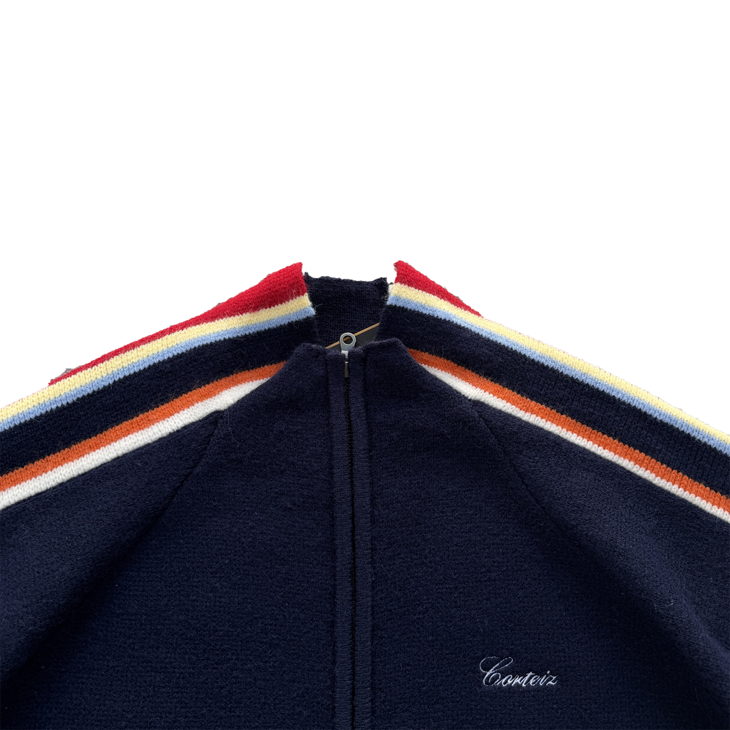 MULTI STRIPE KNIT ZIP UP (NAVY)