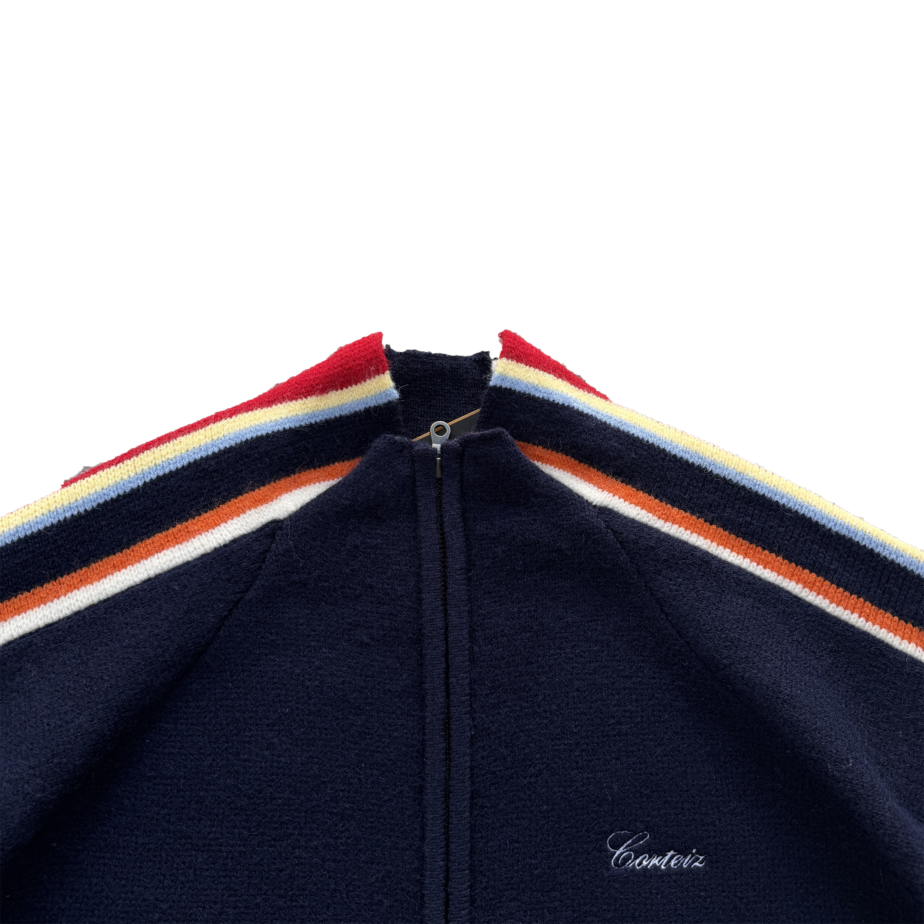 MULTI STRIPE KNIT ZIP UP (NAVY)